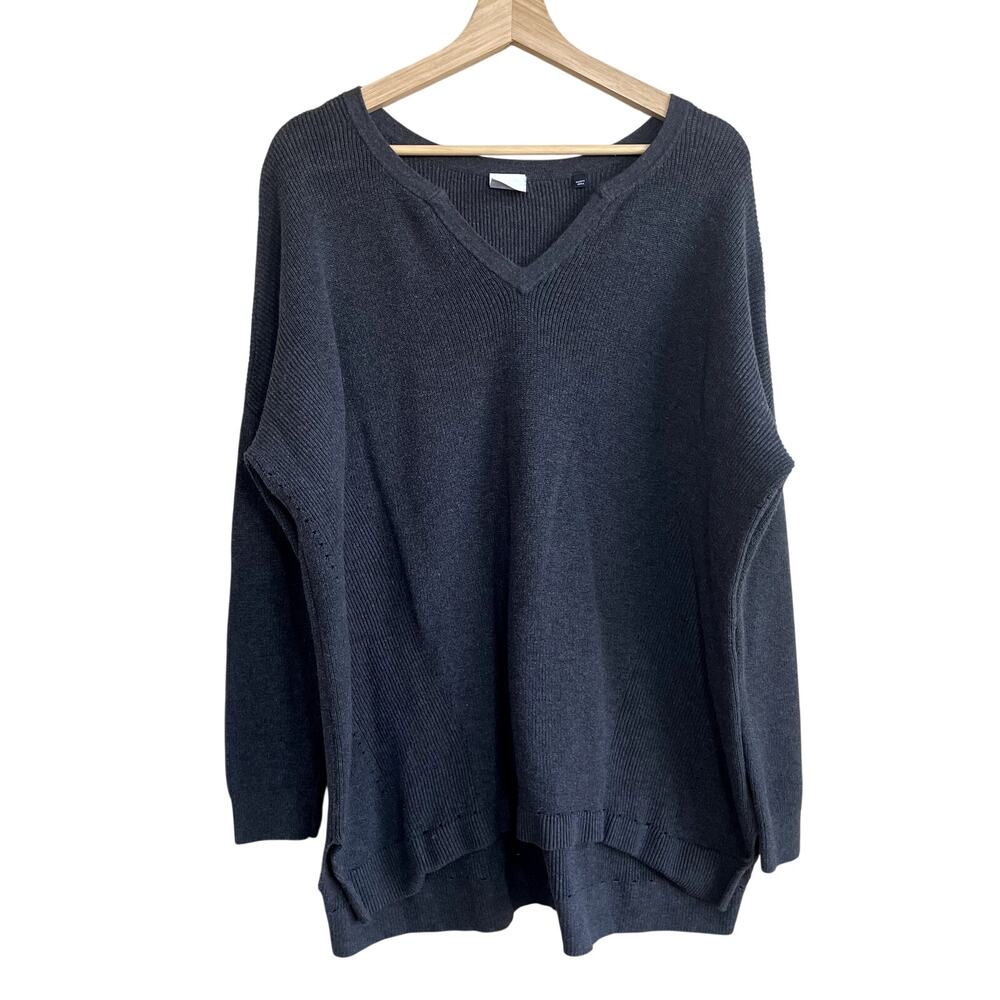 cabi gray oversized‎ cotton knit sweater women's size large casual fall pullover